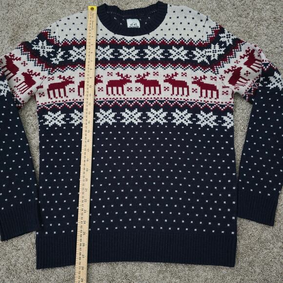 Men's Wool Blend Fair Isle Reindeer Sweater L Navy Cozy Layers Holiday Christmas - Picture 4 of 8